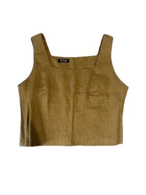 Mustard Yellow Square Neck Tank top & High Waist Pleated Linen Blend Shorts set